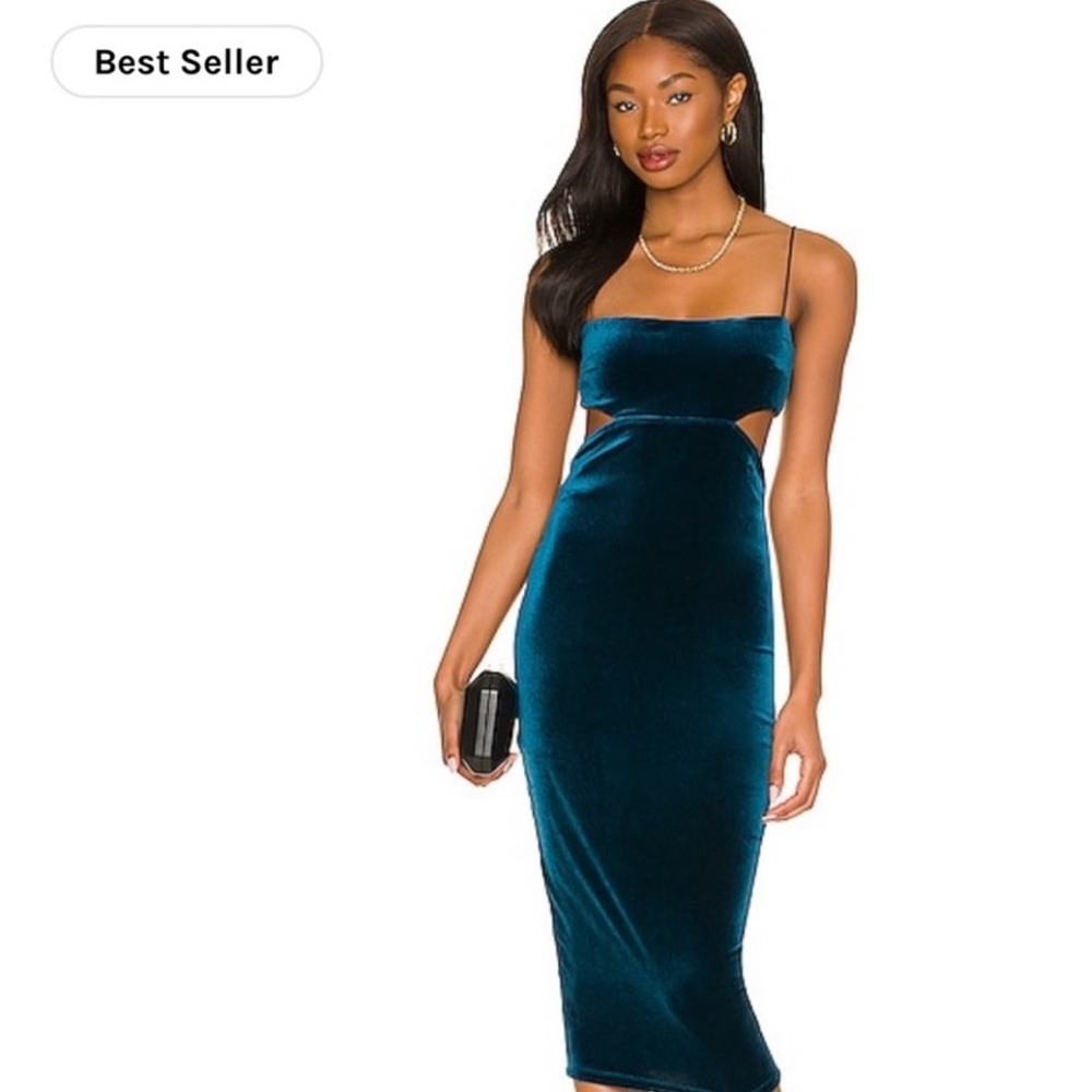 Purchased from Revolve. Nookie brand, velvet, teal, cut out dress.Size small